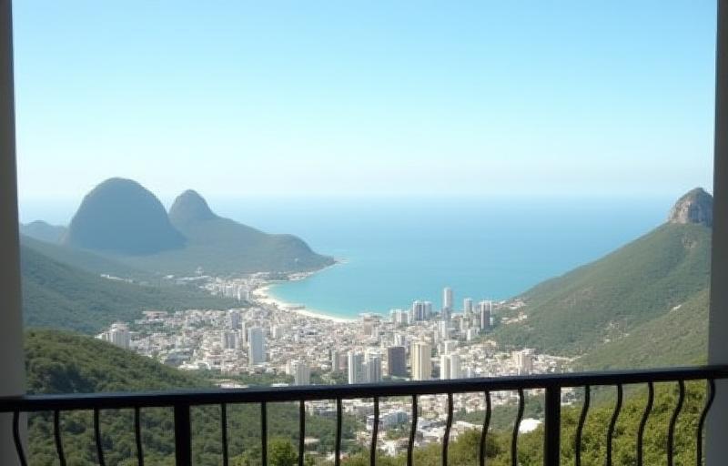 Vista da varanda de um imóvel mostrando a paisagem do Rio.